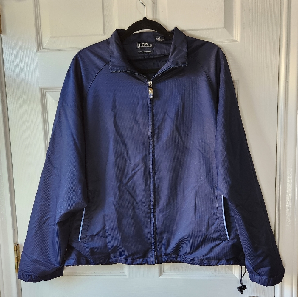 PGA tour men's blue wind water resistant jacket size Medium